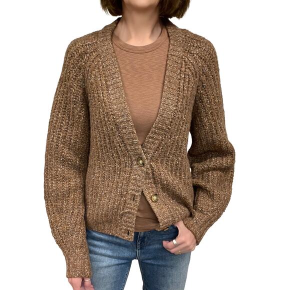 Lucky Brand Shaker Knit Raglan Cardigan Sz S New $90 Brown Button Front  Sweater - Picture 1 of 10